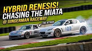 Hybrid Renesis RX8 Chasing a MazdaSpeed Miata at Gingerman