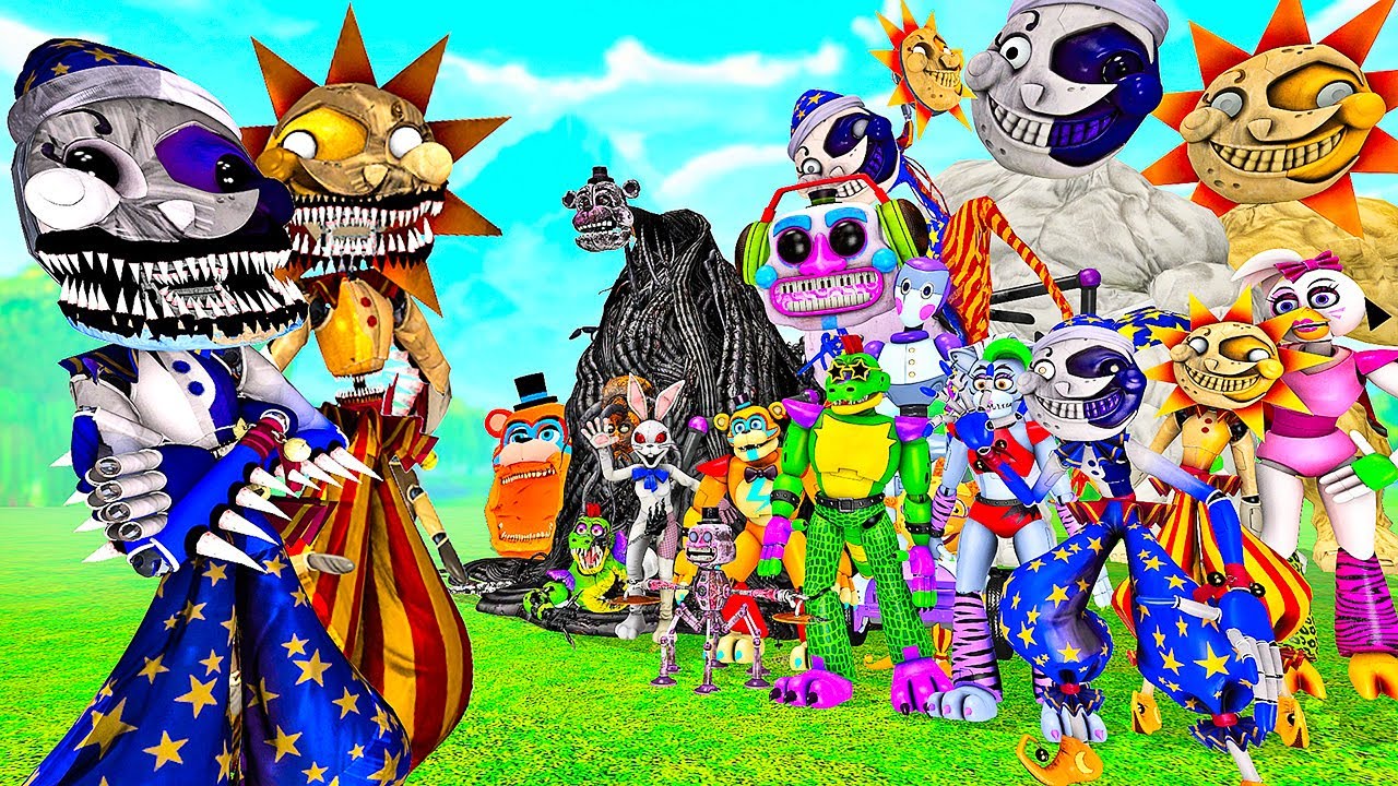 КОШМАРНЫЕ СОЛНЦЕ И ЛУНА ПРОТИВ ВСЕХ АНИМАТРОНИКОВ В ГАРРИС МОД! FNAF SECURITY BREACH В Garry`s Mod!