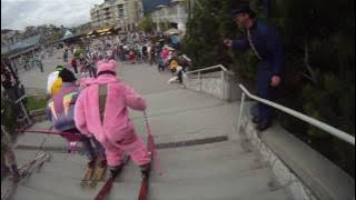 Chinese Downhill Skiing Down Cement Stairs!