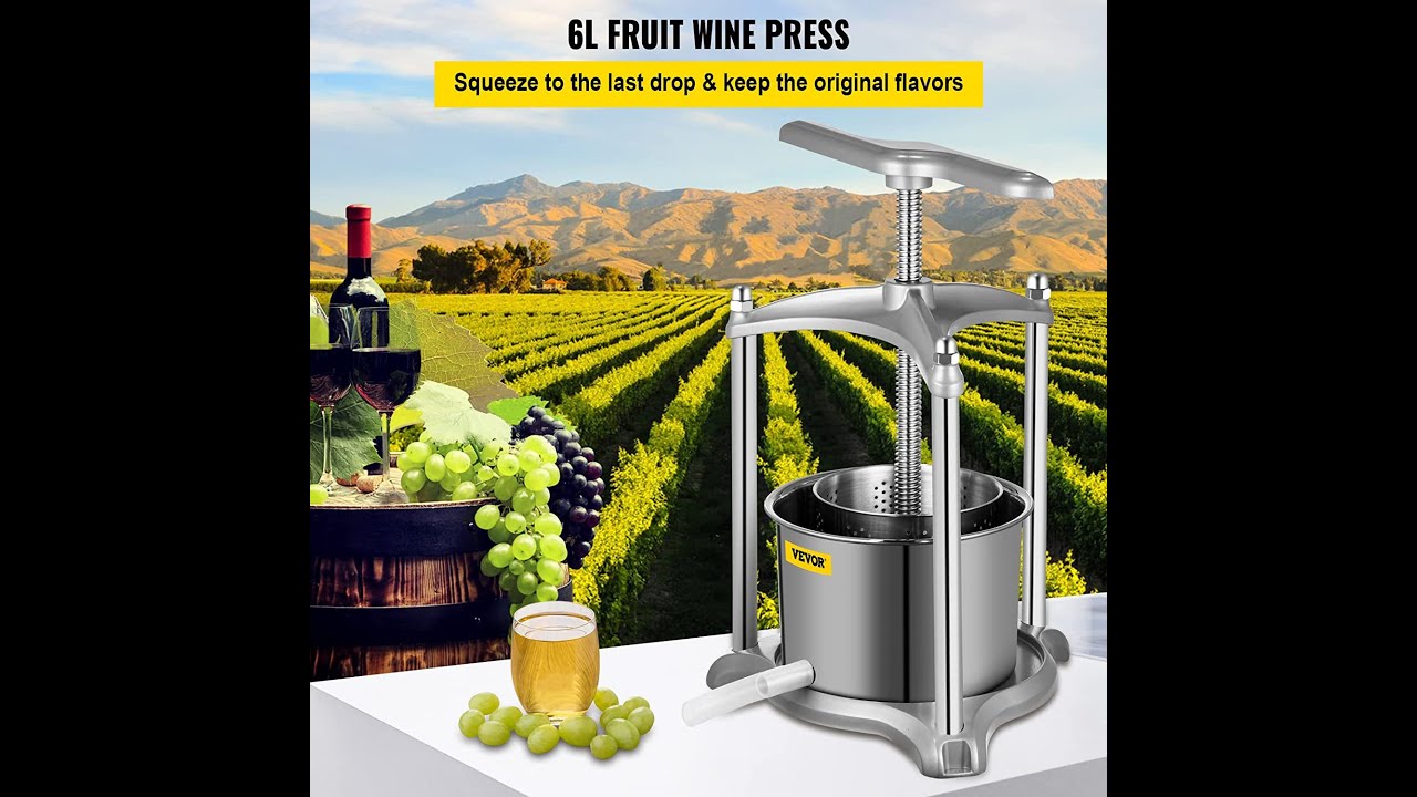 VEVOR Fruit Wine Press, 1.6Gal Wine Press, 6L Fruit Cider Grinder w