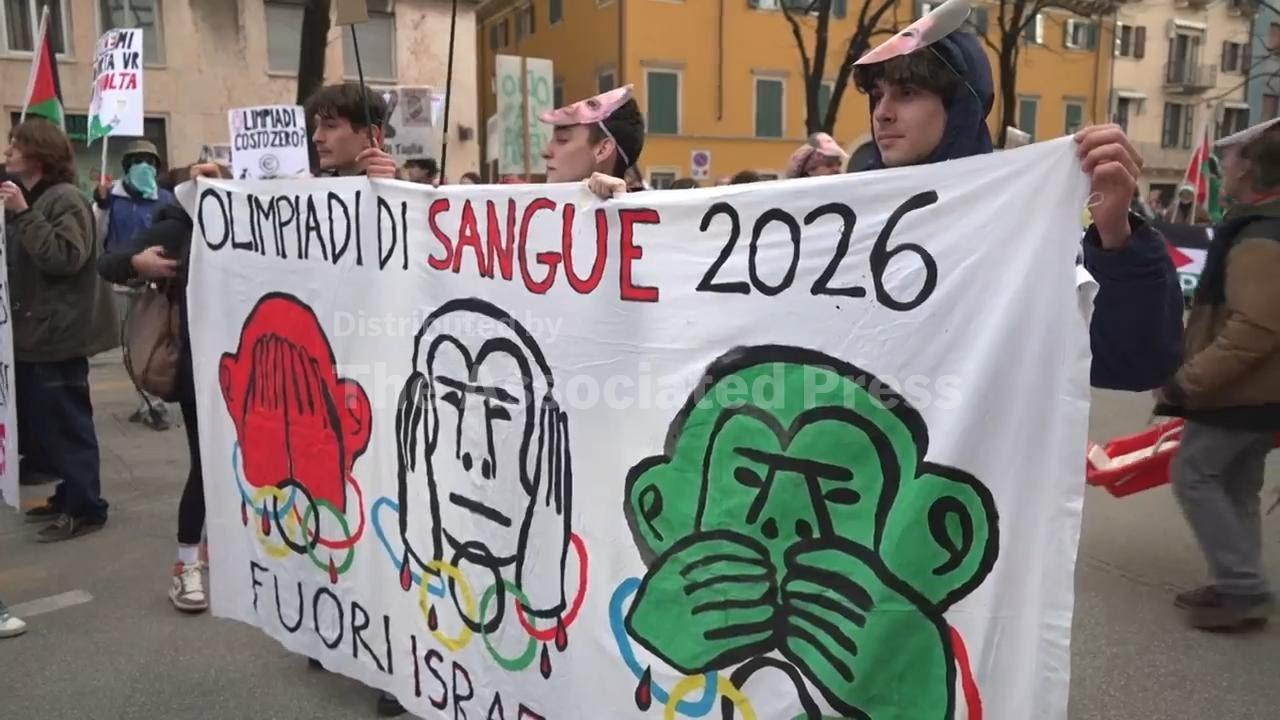 Protesters in Verona march against the Winter Olympics