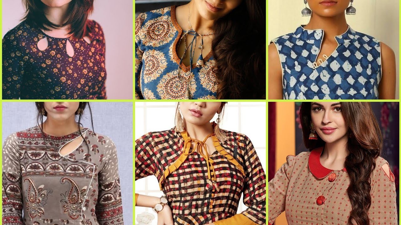 Cotton Printed Blue Kurti with attractive collar and neck design –  Boutique4India