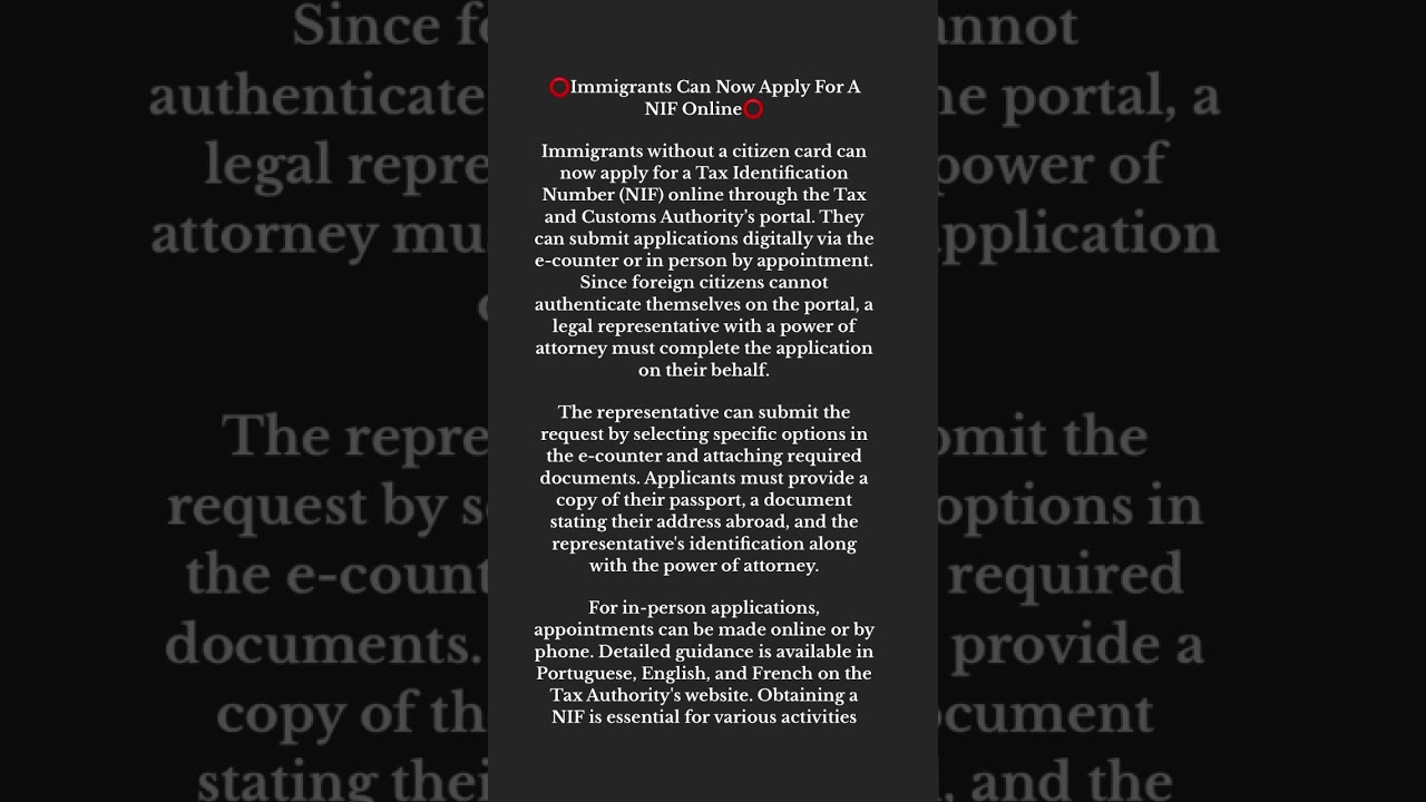 ‼️BREAKING NEWS : Immigrants Can Now Get a Portugal NIF ONLINE Now! 🇵🇹