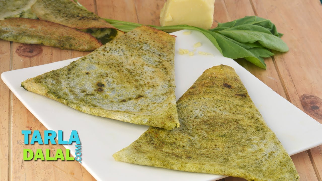 Palak Cheese Dosa recipe, Spinach Cheese Dosa by Tarla Dalal YouTube
