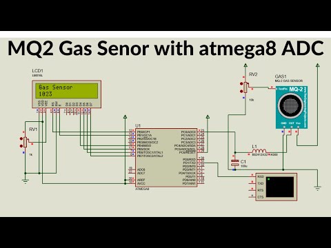 How to use mq gas sensor with atmega8 using ADC | Proteus Simulation