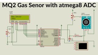 How to use mq gas sensor with atmega8 using ADC | Proteus Simulation