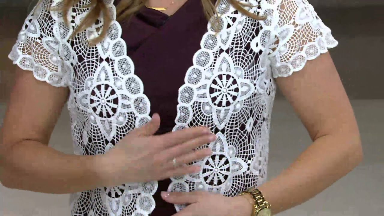 Liz Claiborne New York Short Sleeve Open Front Lace Shrug on QVC YouTube