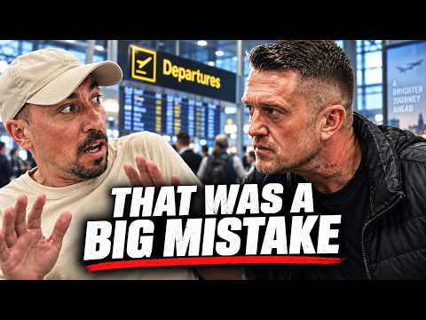 Man Confronts Tommy Robinson at Airport—Then Quickly Backs Down