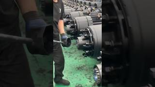 Semi trailer axles are being assembled #axle #axles #traileraxles #TrailerAxle #trailerparts