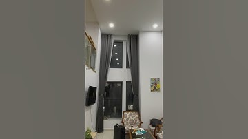 Review thực tế rèm chung cư rèm vải xám đen thông tầng