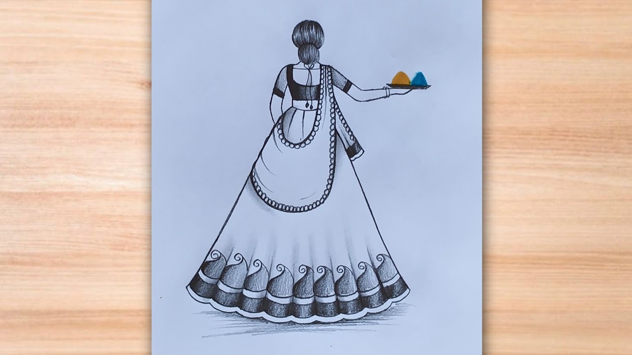 How to draw a traditional girl celebrating holi with colours|holi special drawing|happy holi drawing