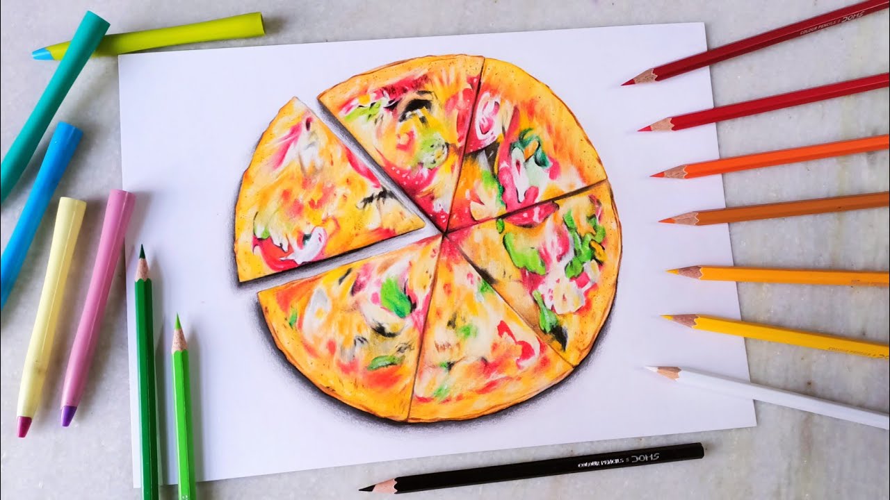 Pizza drawing with Doms coloured pencils Drawing and arts uday YouTube