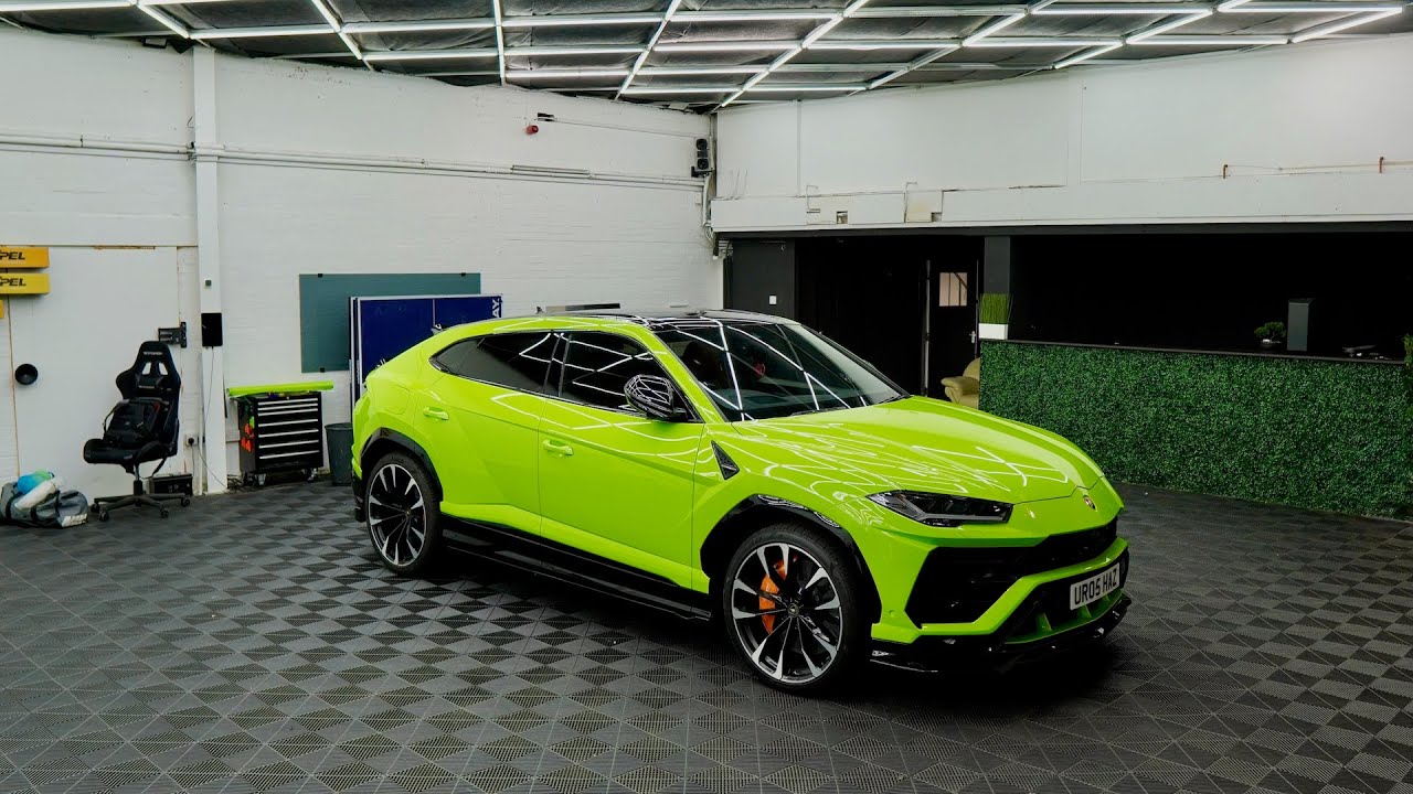 Lambo Urus vinyl wrapped in a super bright colour