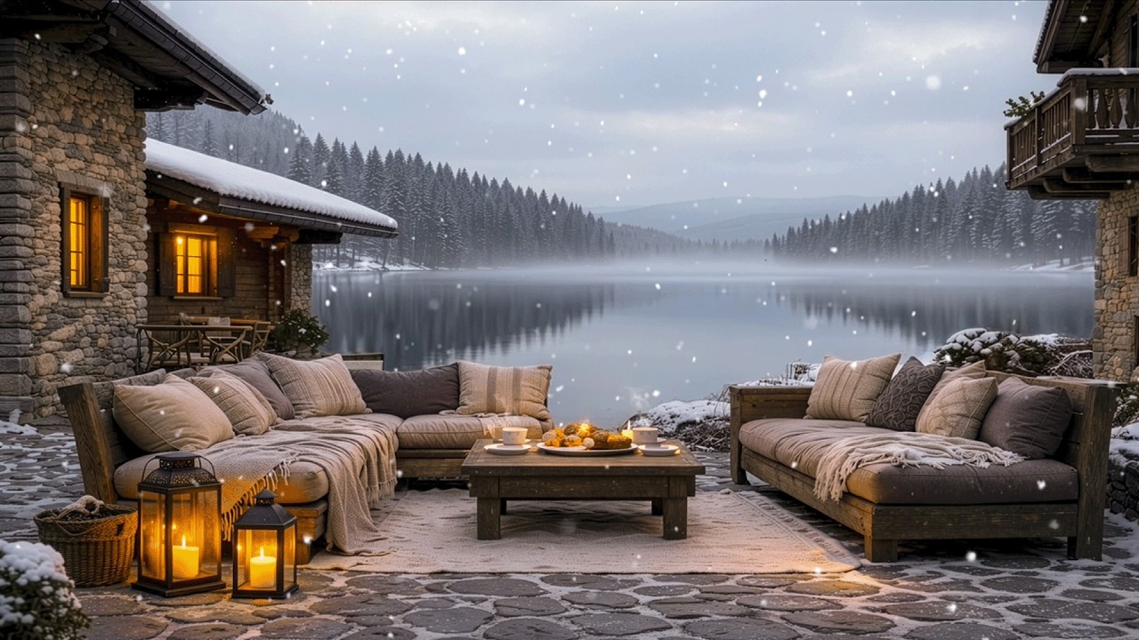 Magical Alpine Twilight Village ❄️ Cozy Jazz & Fireplace Heart Embrace
