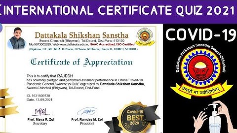 COVID-19 General Awareness Quiz With free Certificate l Online Certificate Quiz