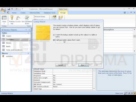 In the Customers table insert a new field named sex in text data type and set field size in 50....
