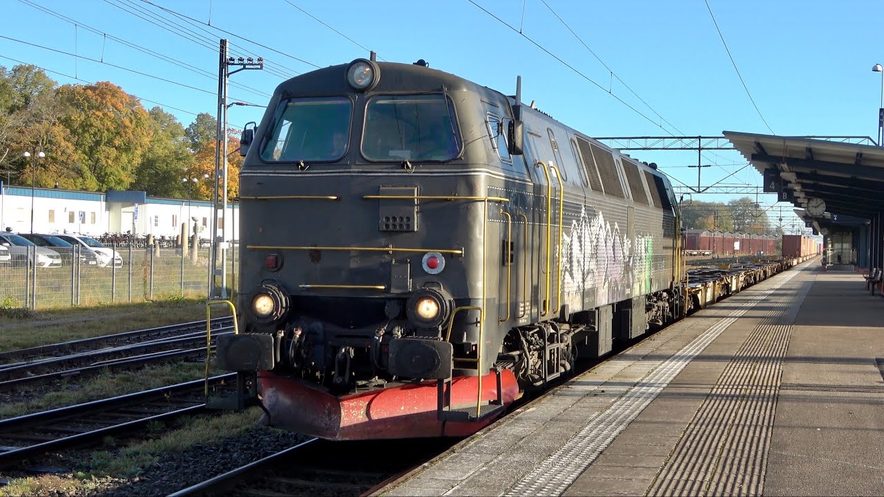 Trains in Falköping along the western main line in Sweden