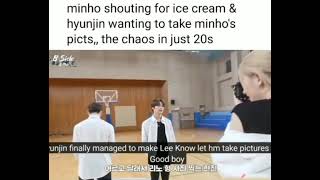 Minho (Lee Know) screaming Ice Cream and Hyunjin just wanting to take a picture of Minho (lee Know) Resimi