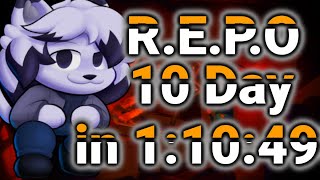 R.E.P.O. Solo 10 Day Speedrun in 1:10:49.18
R.E.P.O. is an online co-op horror game with up to 6 players. Locate valuable, fully physics-based objects and handle them with care as you retrieve and extract to satisfy your creators desires.
The goal of a 10 Day Speedrun is to reach the transition screen between Day 10 and 11 without going back to the main menu.
First Completion! Still can do much better, but way closer to the results I want.
Watch live at twitch.tv/ivyoaryv R.E.P.O. Solo 10 Day Speedrun in 1:10:49.18