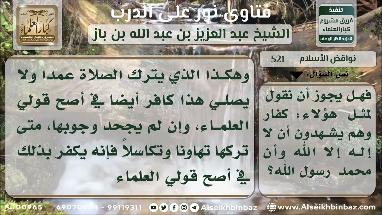 521 - حكم من أتى بناقض من نواقض الإسلام مع نطقه بالشهادتين -  نور على الدرب