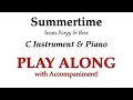 Summertime for c instrument flute violin viola play along with piano accompaniment