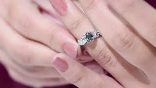 Flower Inspired Black Onyx and Moissanite Engagement Ring in Gold