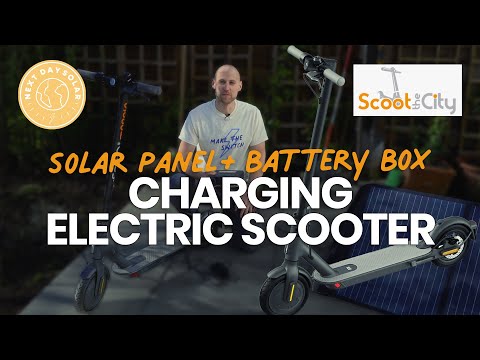solar panel battery box charging e scooter from the sun