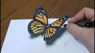 طريقة رسم فراشة How to draw a butterfly 3D