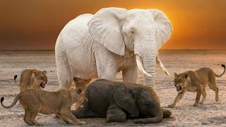 Albino Elephant Mother Refuses to Leave Dying Calf — Lion Pack Moves Closer
