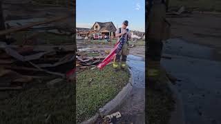 Flag saved from tornado damage in Perryton, Texas