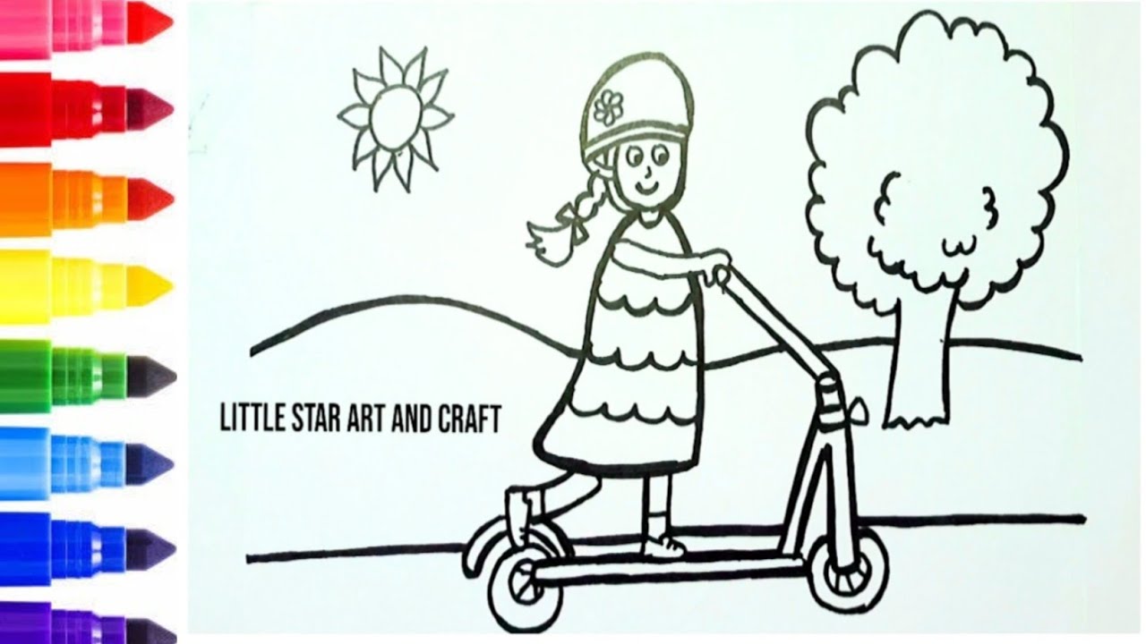 Scooter Drawing, Painting, Coloring for Kids & Toddlers | How to Draw,Paint Basics