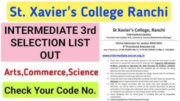 3rd Selection List St Xavier’s College, Ranchi | Intermediate 3rd Provisional List 2020 Out