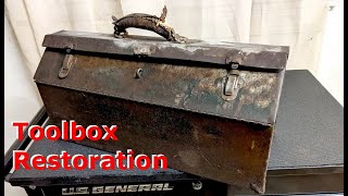 Restoration of an old rusty metal vintage toolbox