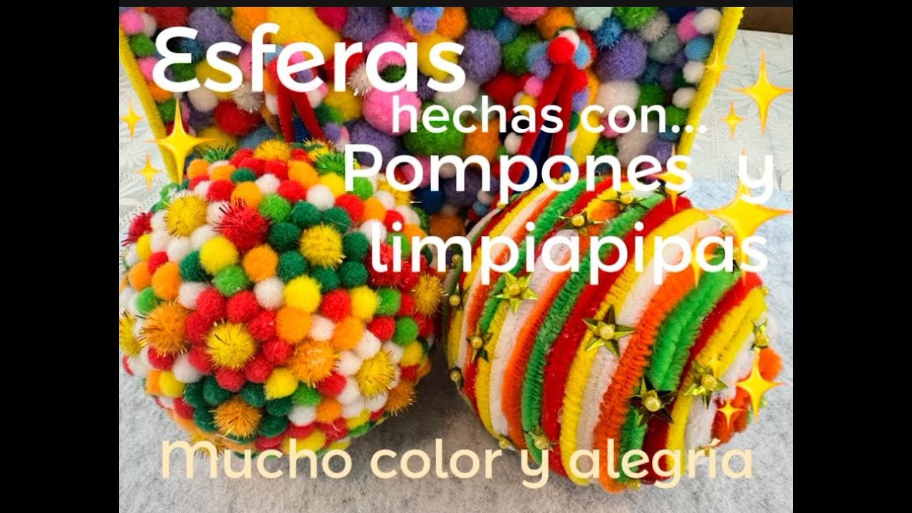 Esferas Navideñas  con Pompomes y Limpiapipas 🎅🎄| Manualidad Fácil + Letra Decorada