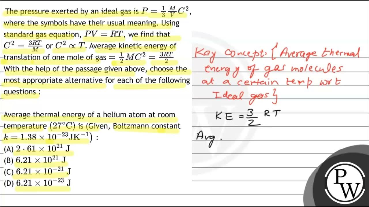 The pressure exerted by an ideal gas is \( P=\frac{1}{3} \frac{M}{V} C