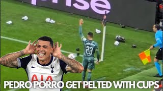 Watch Pedro Porro Get Pelted with Cups During Corners