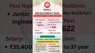 PSPCL RECRUITMENT 2026 ll Apply Now New Govt Job Vacancy ll #pspcl #governmentjobs #2026 / 622 Posts