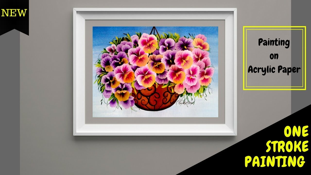 Quick and Easy Hanging Pansy Basket Painting One stroke painting pansies Acrylic painting