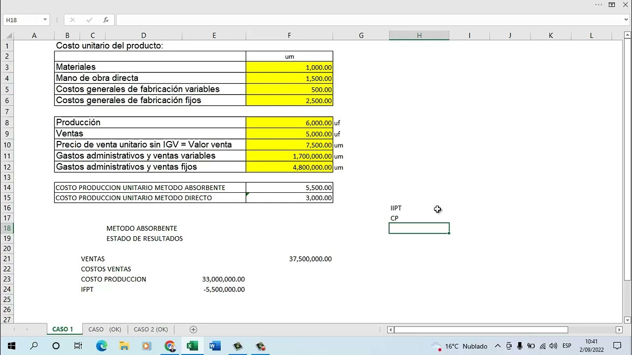 COSTEO ABSORBENTE Y DIRECTO - CASO 1