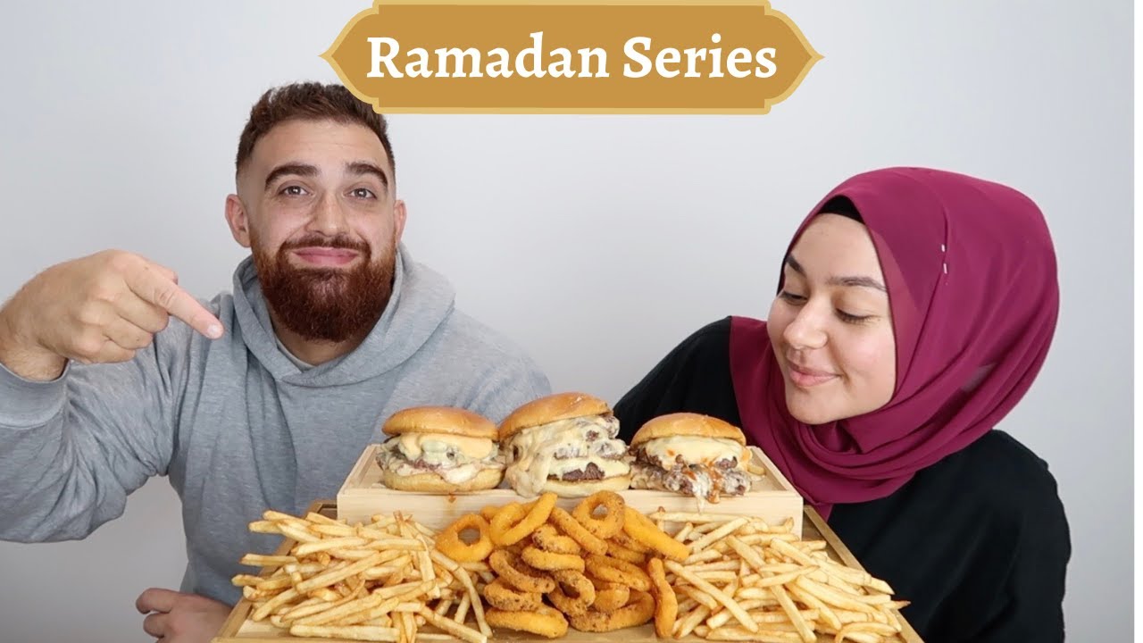 RAMADAN MUKBANG SERIES | EPISODE 3 | SMASHED DOUBLE AND TRIPLE CHEESEBURGER | ONION RINGS | FRIES |