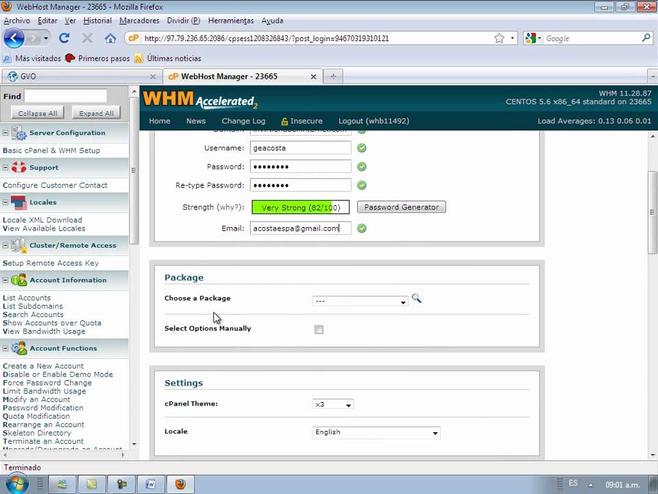 Tutorial de Cuenta de Dominio en el WHM de GVO