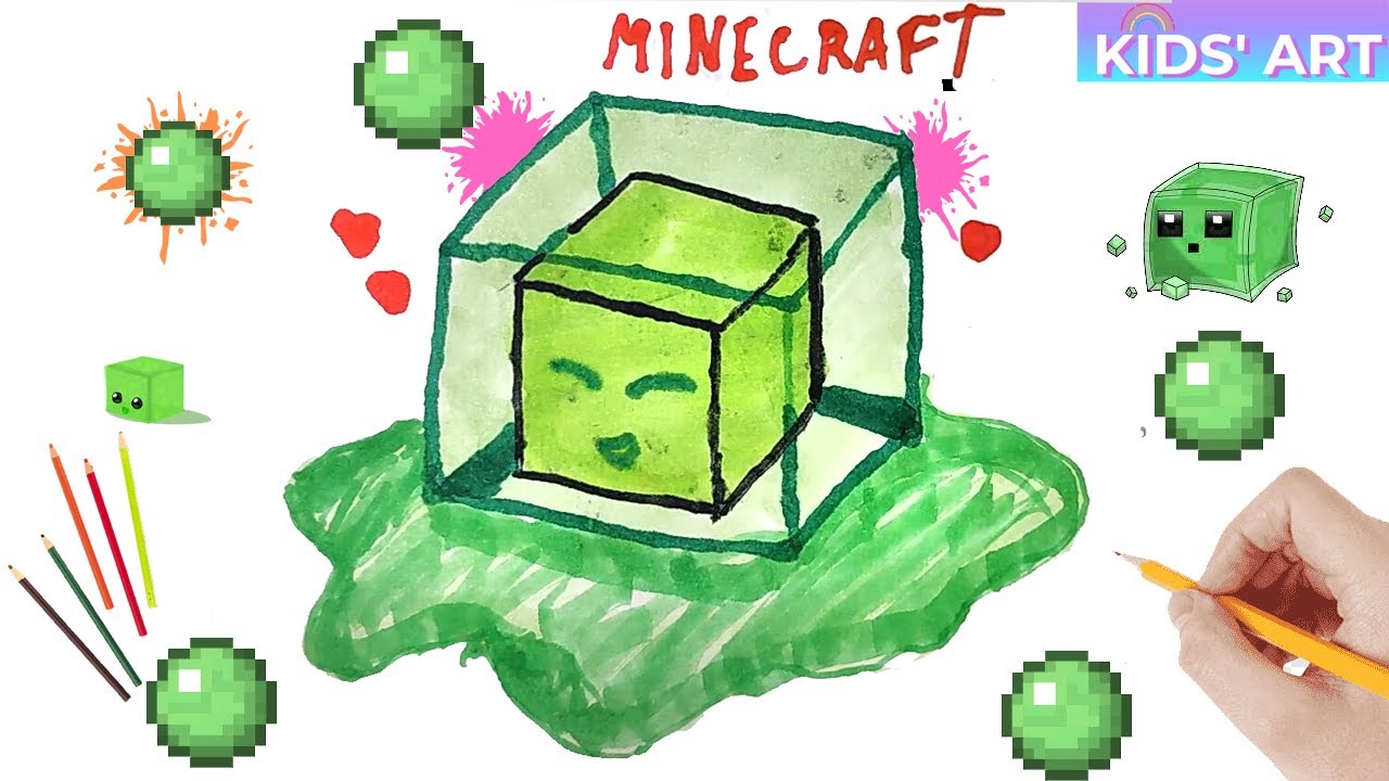How to draw Minecraft Slime Easy and Cute | Minecraft Drawings - YouTube