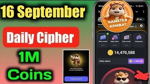 Hamster Kombat Daily Cipher code 16 september 2024 new video 1m coins