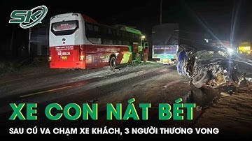 Tai nạn kinh hoàng: Xe con nát bét sau cú va chạm trực diện với xe khách, 3 người thương vong