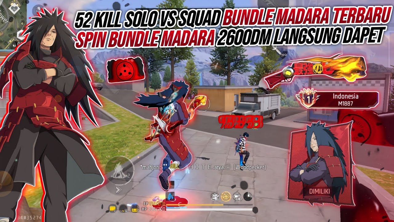 52 KILL SOLO VS SQUAD BUNDLE MADARA TERBARU !!! SPIN BUNDLE MADARA MODAL 2600DM LANGSUNG DAPET