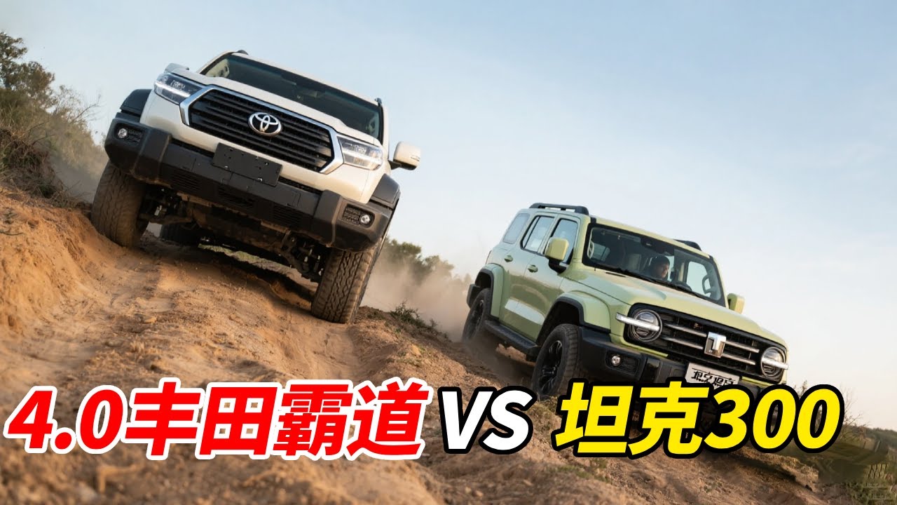4.0丰田霸道 VS 2.0T坦克300！同场越野爬坡实测，谁才是真正的硬派王者？#丰田霸道 #坦克300 #越野 #爬坡