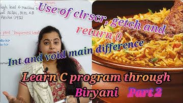 C program Part 2 , tamil , difference between int and void main, use of clrscr , getch and return 0