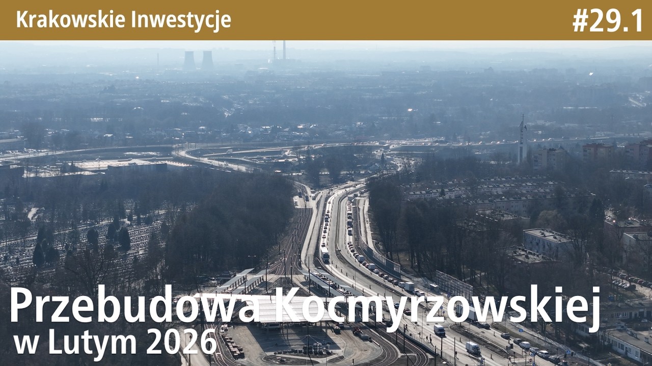 #29.1 Przelot nad przebudową ulicy Kocmyrzowskiej na koniec Lutego 2026 - Krakowskie Inwestycje