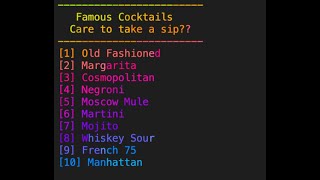 Phase 1 CLI project: Favorite Cocktails Wealth