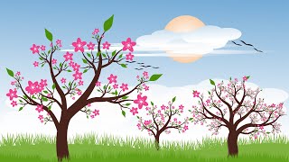 Spring Blossom Landscape Vector Art Illustration | Vector Art Illustration